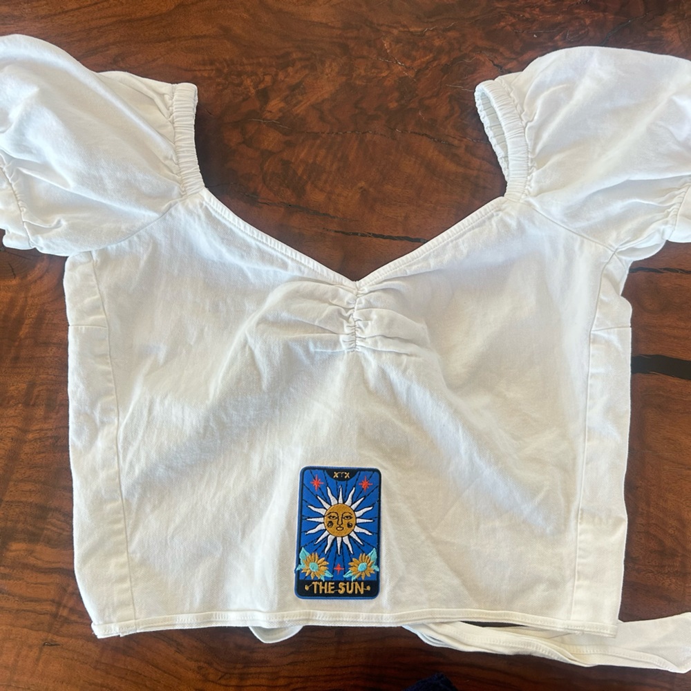 Marissa Webb Tarot Card Puff Sleeve Tie Crop Top - Fits 0-4!